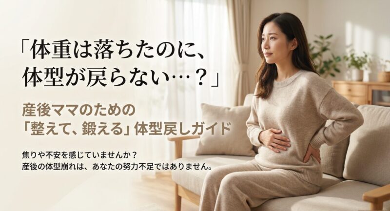 産後に体重は落ちたのに体型が戻らない悩みを解説する図
