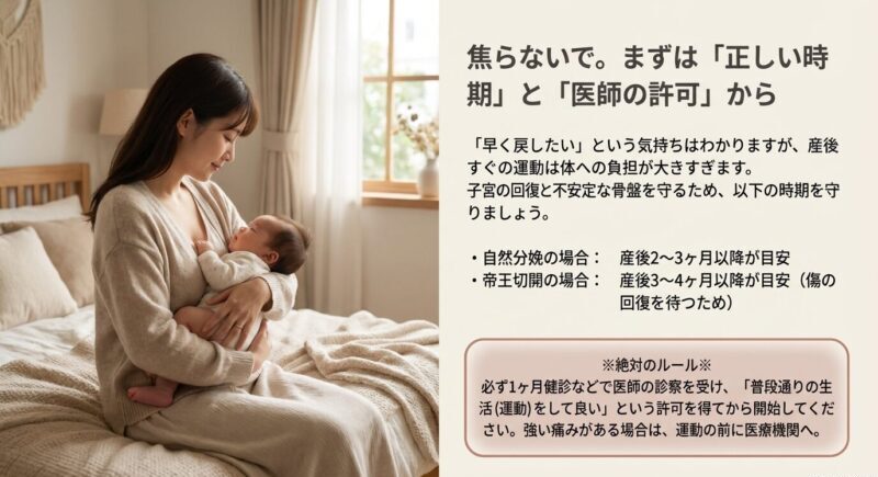 自然分娩と帝王切開で異なる産後ピラティス開始時期の目安