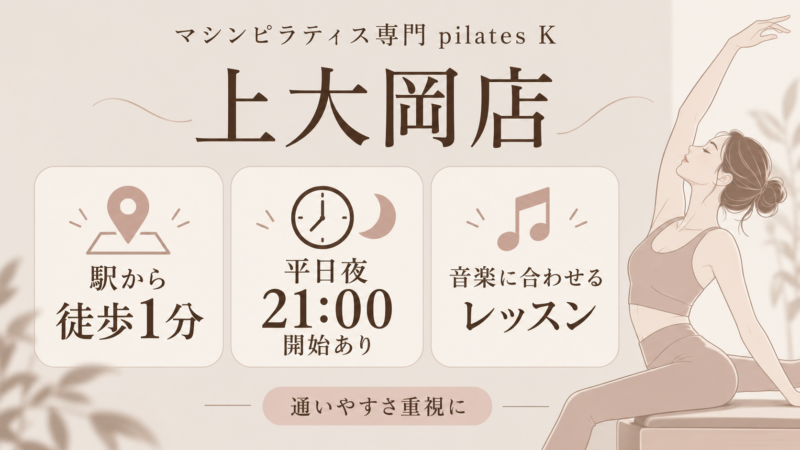 駅から徒歩1分 平日夜21:00開始の枠や音楽に合わせて進むレッスン