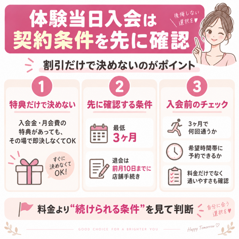 体験当日入会前の3つの確認ポイント