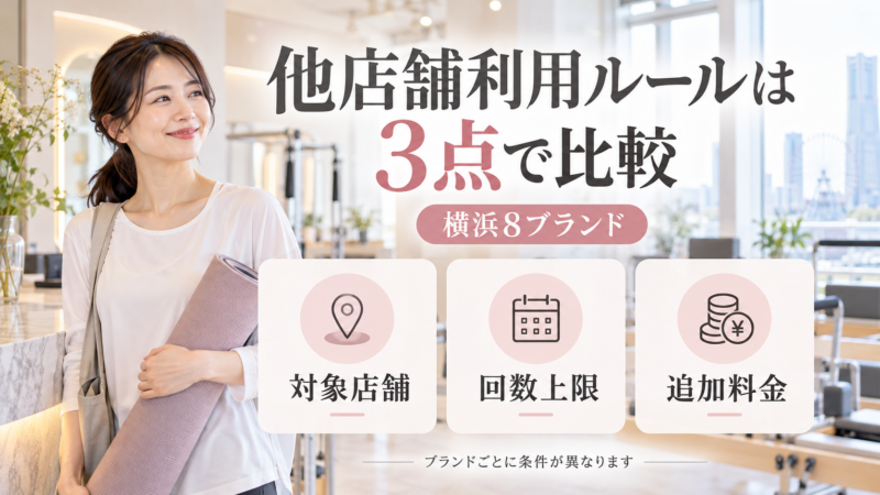 横浜8ブランドのマシンピラティス他店舗利用ルールを対象店舗・回数上限・追加料金で比較